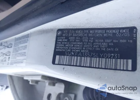 2005 BMW X5 3.0I z USA, uszkodzony, nr VIN 5UXFA13575LY09231